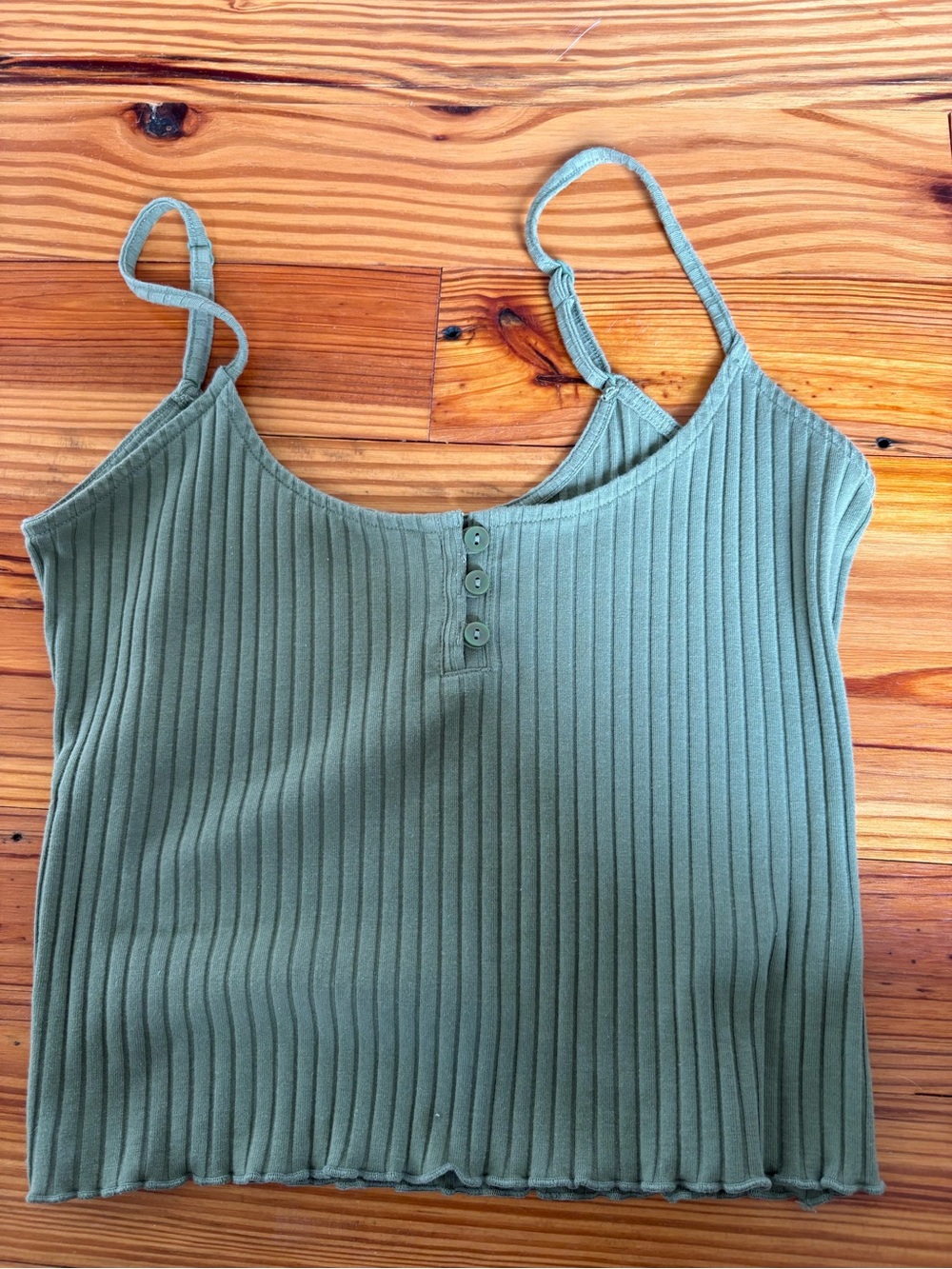American Eagle Outfitters Olive Green Ribbed Spaghetti Strap Cami